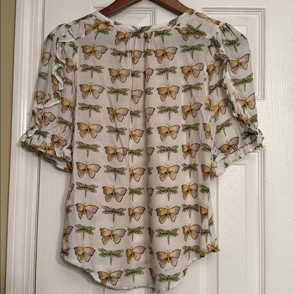 New Maeve Anthropologie Butterfly dragonflies Print Cream Blouse 4 $129 - Picture 7 of 7